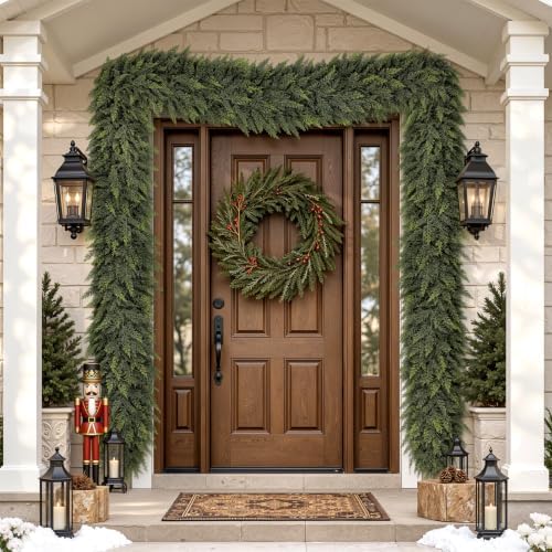 4PCS 9FT Christmas Cedar Garland, Real Touch Soft Greenery Mantel Decor