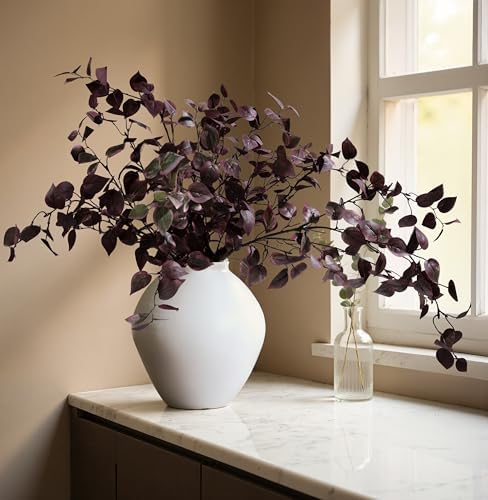 HyeFlora 5PCS Artificial Fall Eucalyptus Leaves Stem Plants, 32.7 inch Fake Leaves Autumn Greenery Branches Burgundy Shrubs Silk Faux Foliage DIY Stems for Thanksgiving Festival Home Kitchen Farmhouse
