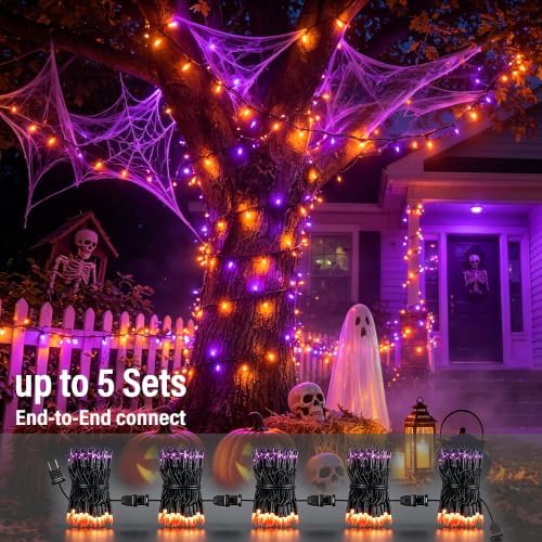 TW SHINE Purple and Orange Halloween Lights, 2 Pack 20FT 100 Count Incandescent Mini String Lights, Waterproof Halloween Decorations for Outdoor Indoor Patio Home Party Garden Yard Decor