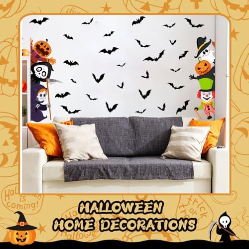 Halloween Door Decals Cute Pumpkin Demon Expression Ghost Sticker Funny Halloween Decals for Window Wall Indoor Outdoor Party Decoration