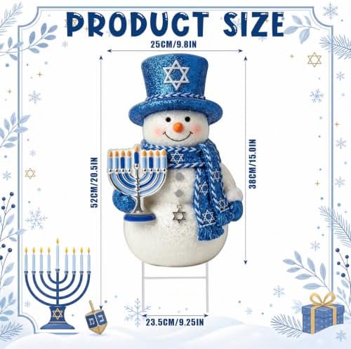 Hotop 20.47 Inch Metal Hanukkah Snowman Yard Signs with Stakes Chanukah Outdoor Holiday Lawn Decorations Hanukkah Garden Stakes for Jewish Holiday Garden Yard Patio Party Supplies