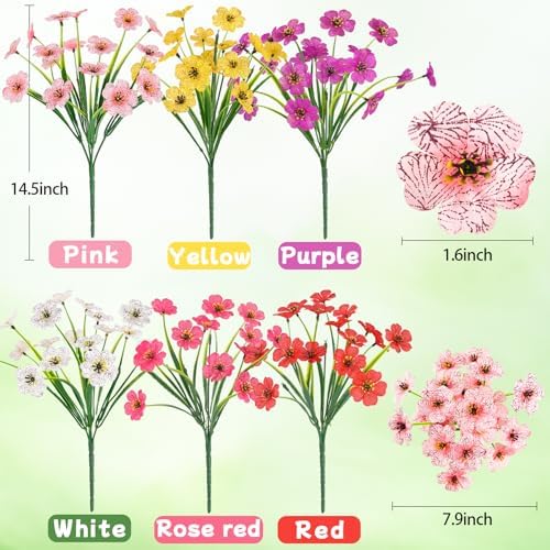 MACTING 6 Bundles Artificial Flowers for Outdoors, UV Resistant Faux Plants