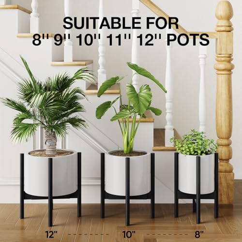 MUDEELA Adjustable Plant Stand, 8 to 12 inches, Bamboo Mid Century Modern , 15 inches in Height, Indoor Plant Stand, Fit 8 9 10 11 12 inch Pots, Pot & Plant Not Included, Black