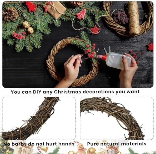 4 Pcs 8 Inch Natural Grapevine Wreaths, Hand-Woven Vine Branch Wreath, Rattan Wreath for DIY Crafts, Christmas Decorations, Home & Event Styling Party Wedding Decor