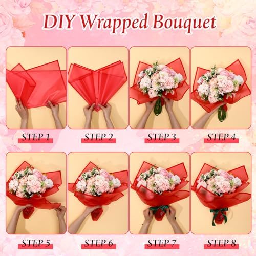 Ctosree 240 Sheets Flower Wrapping Paper, 22.8 x 22.8 Waterproof Wrapping Paper Bouquet Korean Floral Wraps Florist Supplies Packaging Papers for Wedding Bridal Shower Birthday Gift DIY(Red)