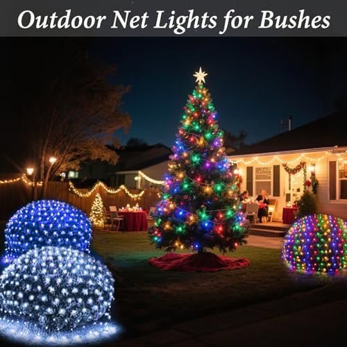 OYCBUZO 300LED Net Lights, 14.8ft x 5ft Connectable Christmas Net Lights 8 Modes, Waterproof Mesh Lights Plug in for Bushes Xmas Tree Holiday Garden Wedding Outdoor Party - Cool White