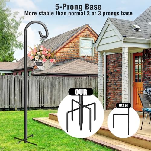 Shepherd Hook for Outdoor, 76" Heavy Duty Bird Feeder Pole with 5 Prong Base, Adjustable Height Bird Feeder Stand Ideal for Hanging Bird Feeders, Plant, and Garden Decorations