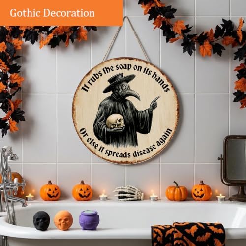Gothic Halloween Decorations Wooden Sign for Bathroom Toilet