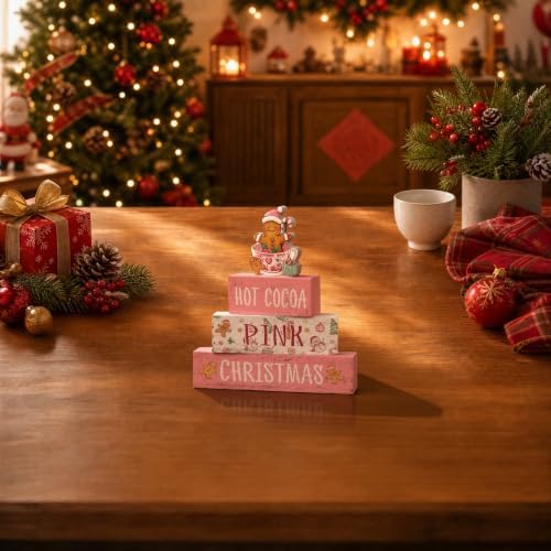 Smile 4 Wooden Christmas Signs, Hot Cocoa Pink Gingerbread Decor