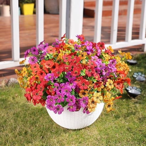 AGIRL 2 Set Artificial Hanging Flowers with Baskets for Outdoors