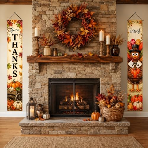 IVN Give Thanks Turkey Porch Banner Thanksgiving Decor 2 Pcs