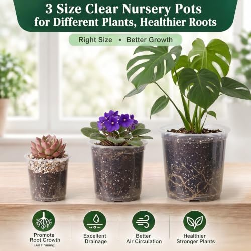 OUPSAUI 20 Pack 5 Inch Clear Nursery Pots for Plants, Clear Plastic Plant Pots with Drainage Holes, Flexible Nursery Pots Variety Pack, Seedling Planter Seed Starter Pots (5 Inch)
