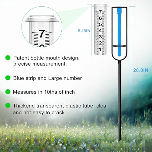 Rain Gauge, Freeze Proof Rain Gauge Outdoor with Stake, Upgrade Water Rain Meter, Rain Measure Gauge for Yard, Adjustable Rain Gauges Outdoors Best Rated, Detachable Rain Gauge for Lawn,Garden