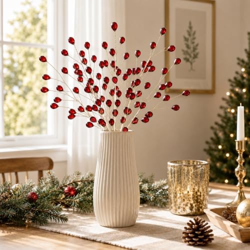 Suncalla 11.8" Crystal Picks for Christmas Tree Branches, Burgundy, 6 Pcs
