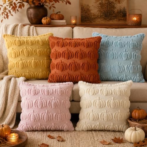 AVOIN colorlife Pink Fall Pumpkin Throw Pillow Covers 18x18 Inch