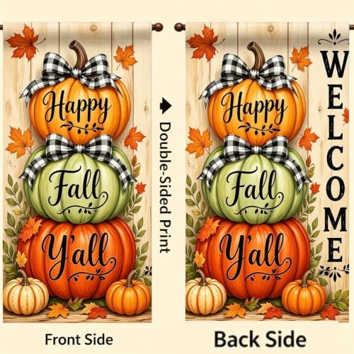 Happy Fall Garden Flags 12x18 Double Sided,Pumpkin Yard Flags for Outside