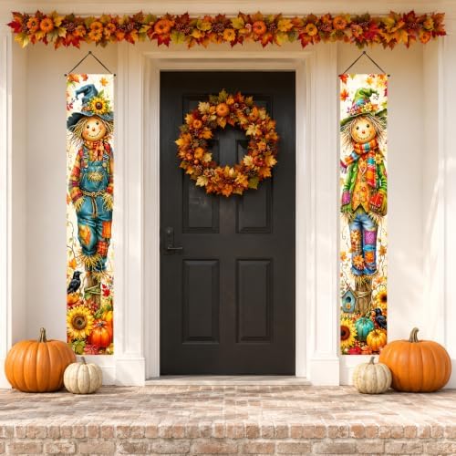 2 Piece Scarecrow Porch Banners 71 x 12 Inch Thanksgiving Door Decorations