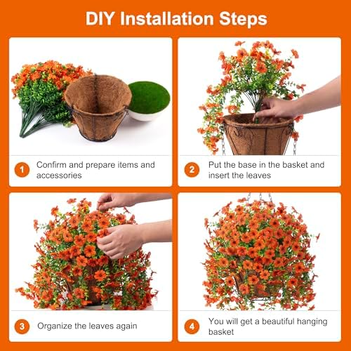 Ammyoo Artificial Hanging Flower with Basket for Fall Garden Decor