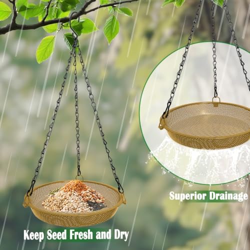 Hanging Platform Bird Feeder, 9 in, Matte Gold