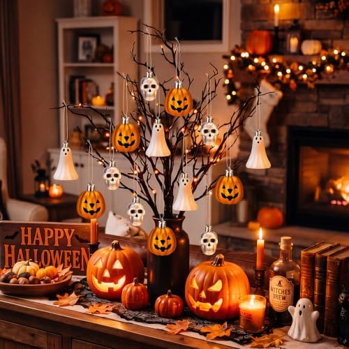 Chunful 24 Pcs Halloween Hanging Tree Ornaments, Ghost Skull Pumpkin