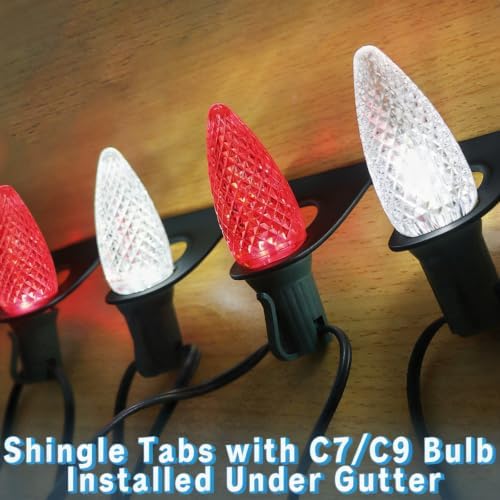 200 Pack Christmas Light Clips, Sit-to-Stand Gutter Shingle Tabs Christmas Light Hooks, Work with C7, C9 for Holiday String Light Outdoor, Roof, Roofline, Rooftop, Pack of 200