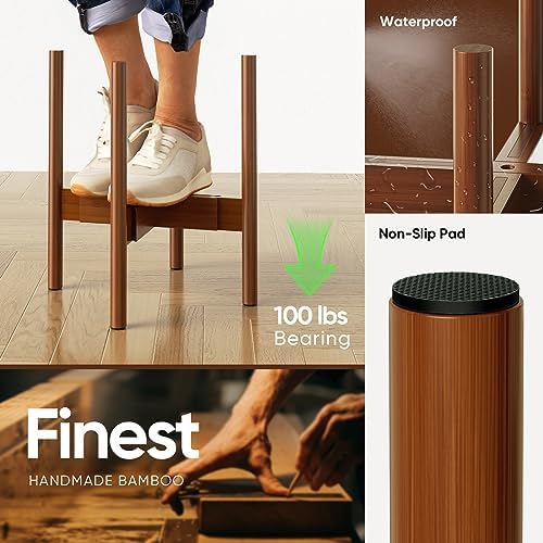 MUDEELA Plant Stand for Indoor, Bamboo Material, Dark Brown, 14.5 Inch Tall