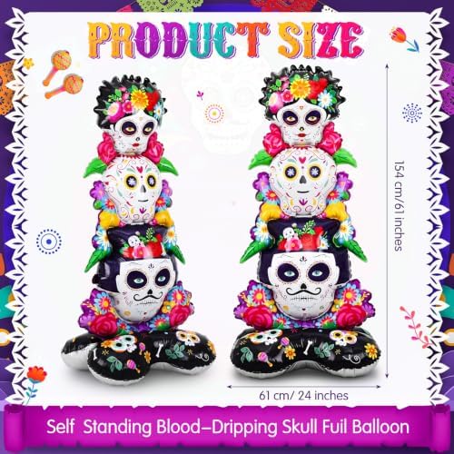 Soulchen 2 Pcs Day of The Dead Sugar Skull Balloon Dia De Los Muertos Decor