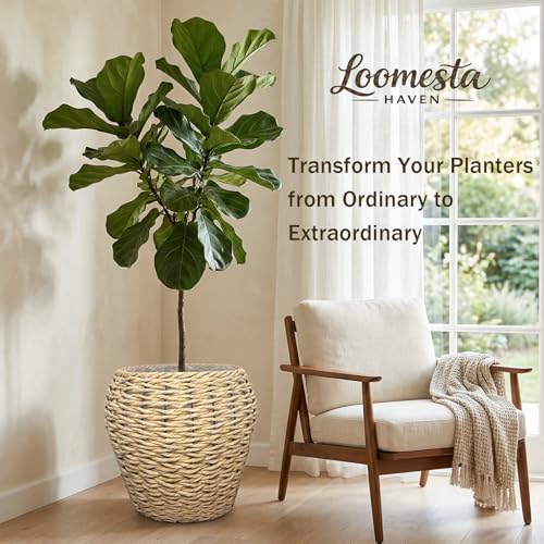 Large Handwoven Wicker Planter Basket with Metal Frame and Plastic Liner