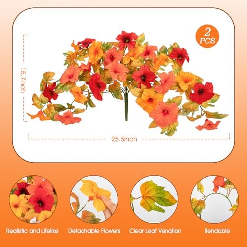 Ouddy Decor Artificial Fall Flowers for Outdoors Decorations, Orange, 2 Pcs
