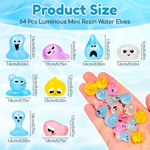 64 Pcs Luminous Mini Resin Water Elves Figurines Glow in the Dark