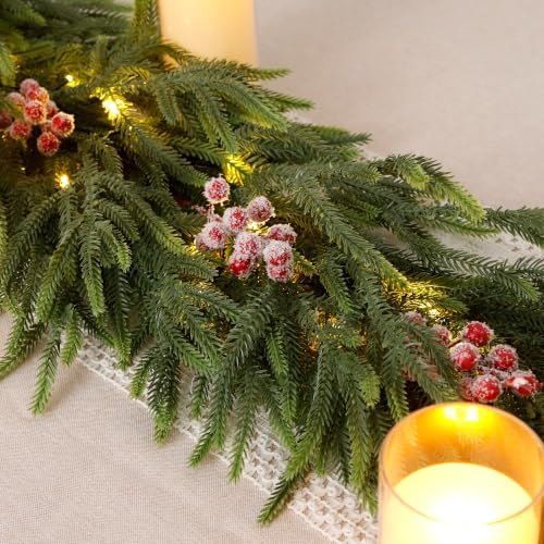 2Pcs 9FT Soft Touch Artificial Norfolk Pine Christmas Garland with Lights