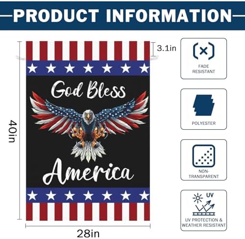 God Bless America Patriotic Garden Flag 28 x 40 Inch 4th of July Eagle Large Garden Flags America Flag Double Sided Independence Day Memorial Day Yard Flags for Holiday Outside Decor