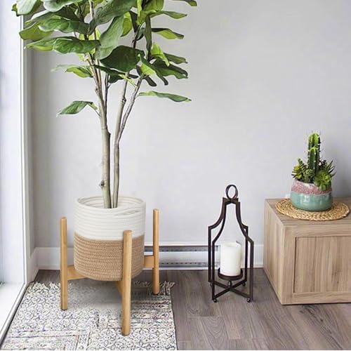 MEGASKET Small Wicker Plant Basket Indoor, 8"x8" Jute Spliced Cotton Rope Basket Planter Up to 7" Pot, Modern Flower Tree Pots Cover, Small Floor Woven Planters, Home Decor Storage Bin (Pack of 2)