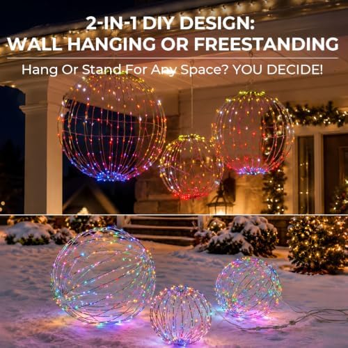 19''+16''+12'' RGB LED Large Christmas Lighted Balls Folding