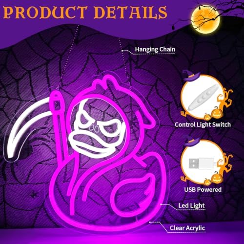 Grim Reaper Halloween Neon Sign for Wall Decor Dimmable Halloween Duck Sign