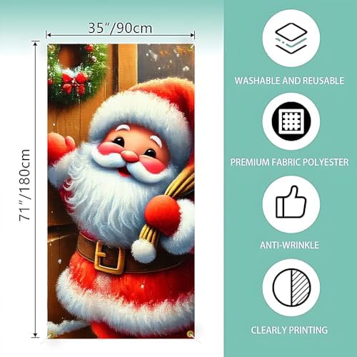 Chibi Santa Knocking Door Gift Sack Lantern Door Cover 35x71in