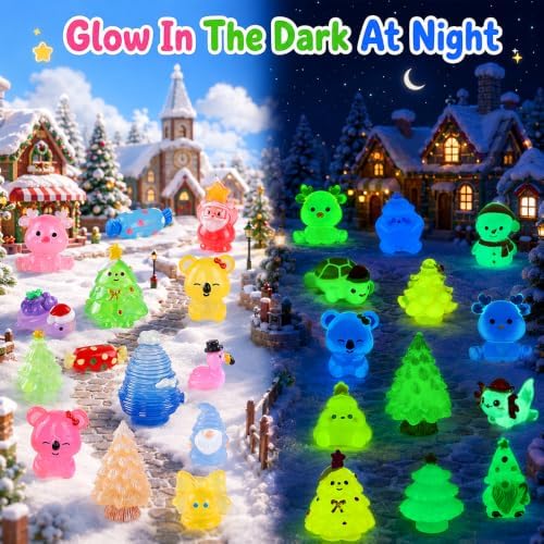 DIYDEC 60PCS Luminous Chistmas Resin Figures Toys Miniature Garden Decor