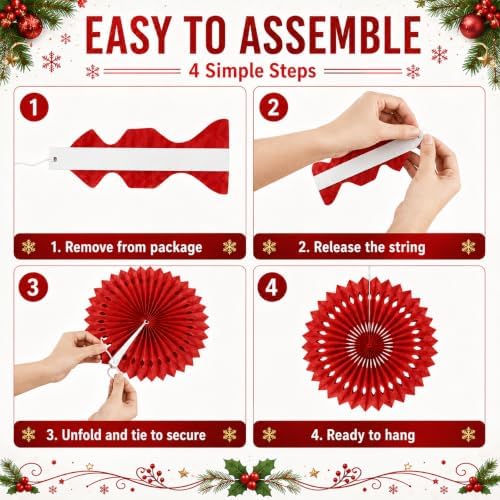 Christmas Hanging Honeycomb Round Paper Fans Decoration Winter Theme Tissue Paper Fan Garland for Shower Birthday Graduation Wedding Party Supplies 11 Count