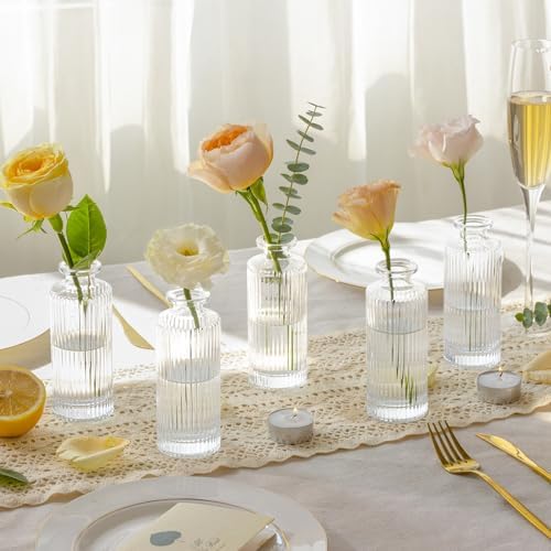 ComSaf Glass Small Bud Vases in Bulk 6 Pcs 5.2 Inch, Clear Flower Vases