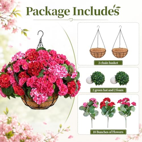 2 Set Outdoor Artificial Hanging Flower Baskets with Coco Liners