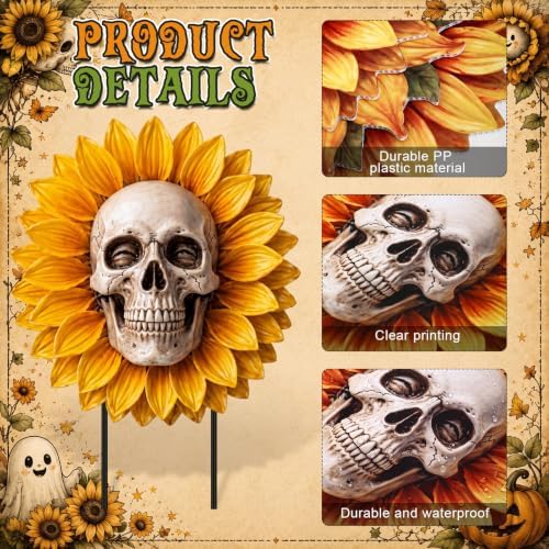 AceOrbit 6 Pcs Halloween Sunflower Skull Outdoor Decor Yard Sign with Stake