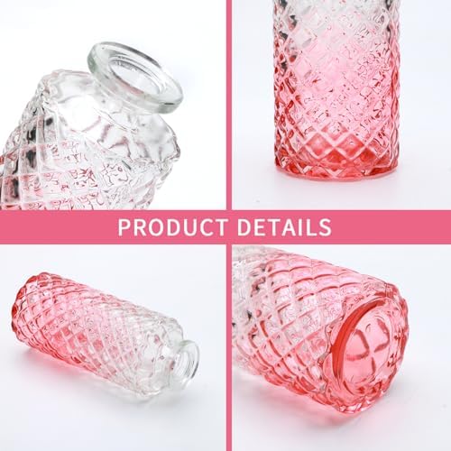 Glass Pink Bud Vase Set of 18,Small Glass Vintage Vases for Flowers