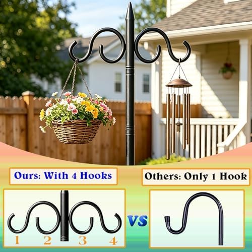 Shepherds Hooks for Outdoor, 92'' Heavy Duty Bird Feeder Pole, Adjustable Metal PolesMetal Poles for Bird Feeders, Plant Hangers, Solar Lights, Outdoor Decor