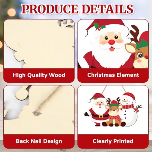 Happy Christmas Door Sign Wooden Reindeer Santa Claus Snowman Door Wreath