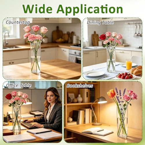 12 PCS Plastic Cylinder Vase 11.5 Inch Cylinder Vase Bulk Clear Flower Container Hurricane Candle Holder Round Wide Container Centerpiece for Home Office Wedding Decor (11.5 Inch)