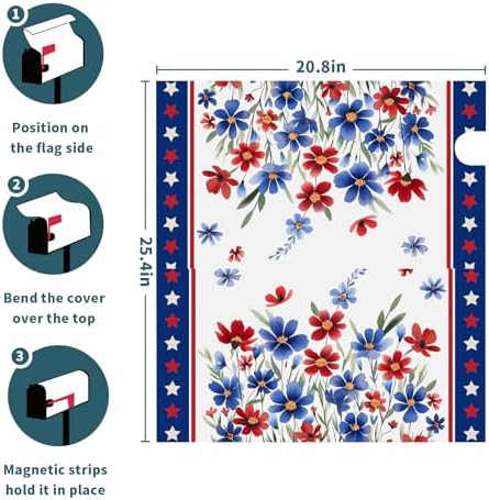 Memorial 4th of July American Large Mailbox Covers Magnetic Oversized 25x21 Inch Patriotic Wildflowers Mail Box Wraps Spring Summer Floral Post Letter Box Cover for Holiday Home Gadern Yard Decor