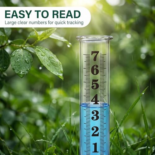 Rain Gauge Replacement Tubes (2-Pack), Larger Font for Clear, Easy Reading, Transparent Material for Durability, 7-inch Capacity with Dual-Scale Measurement for Accuracy, Includes 2 Cleaning Brushes