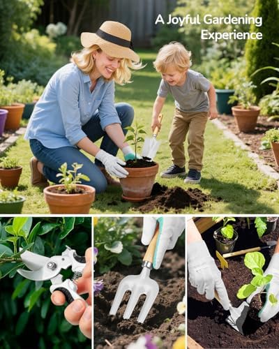 Grenebo 10-Piece Gardening Tool Set with Floral Bag, Pink White