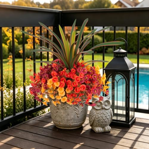 INXUGAO Artificial Fall Flowers UV Fake Orchid Plant Mum for Outdoors Decor