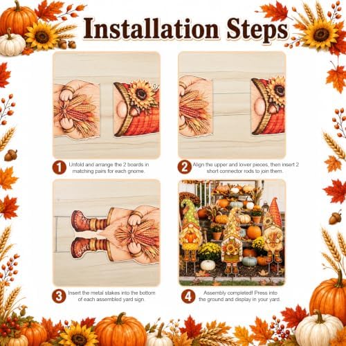 3Pcs Fall Yard Signs Stakes Decor Gnome Autumn Thanksgiving Decorations
